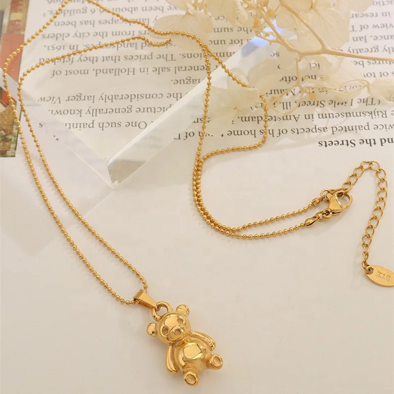 18K Gold Plated Cute Bear Necklace Stainless Steel Fashion Jewelry Necklaces