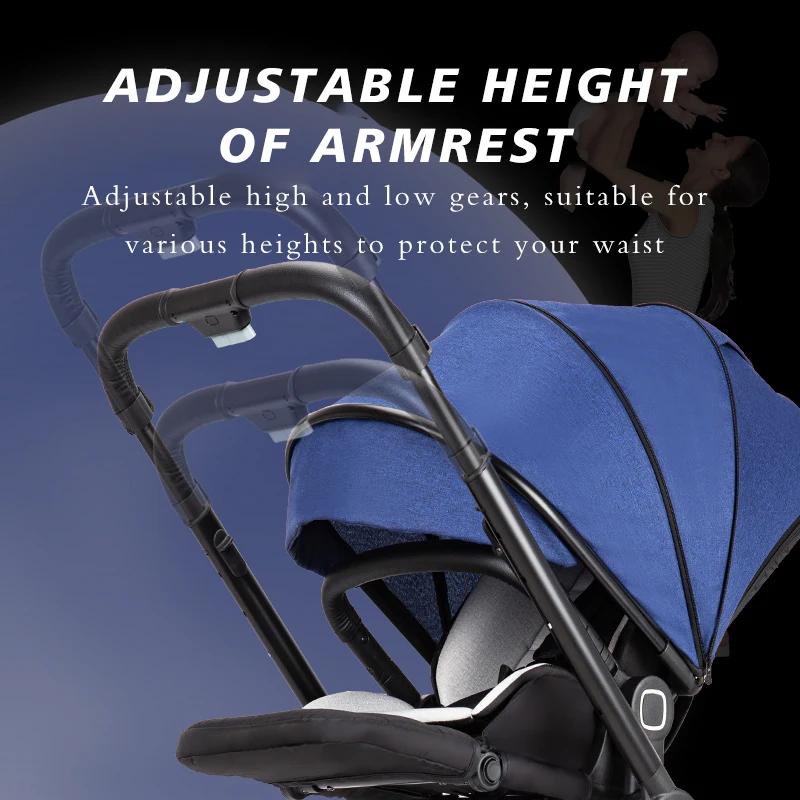 Good Quality Aluminum Frame Four Wheels Two-Way Lightweight Foldable Baby Strollers Prams 2 In 1