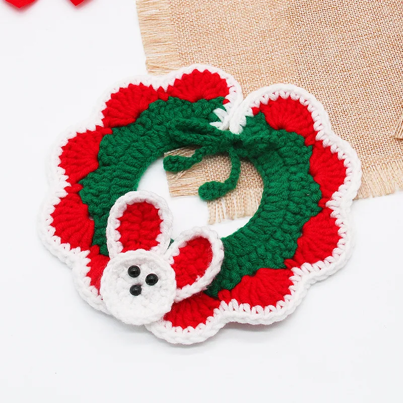 Hot Sale Christmas Handmade Knit Dogs Cat Collar Pet Necklace Adjustable Size Pet Handmade Crochet Collar