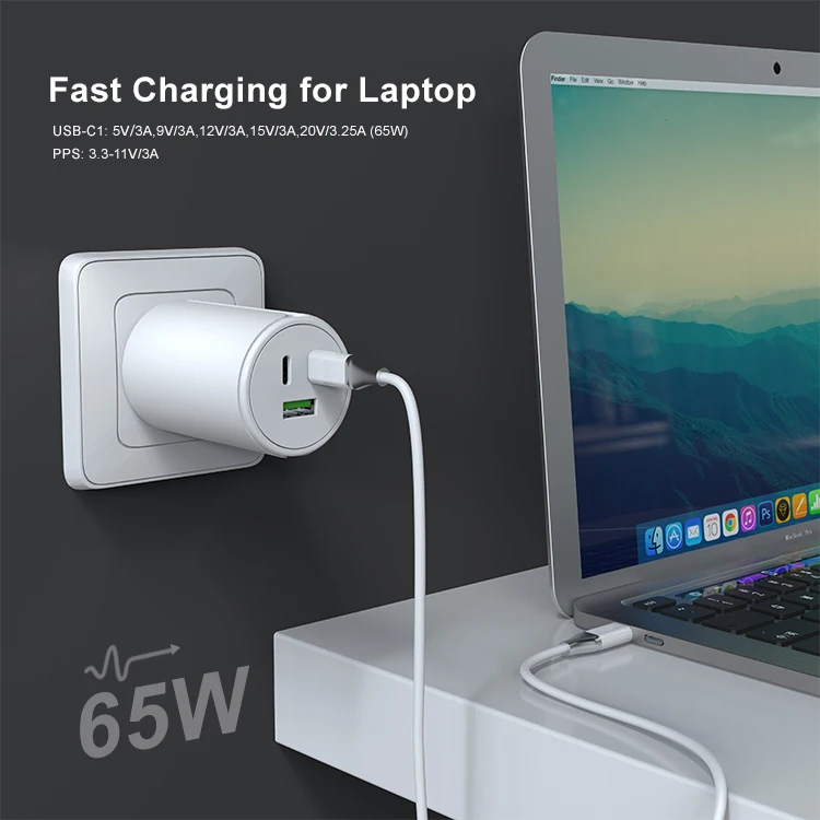 KC Custom logo pd65w 3a wall macbook charger with oem cable