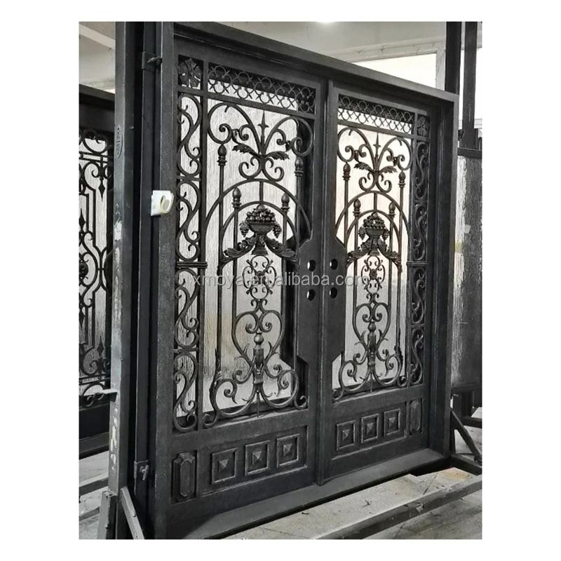 Decorative Metal Custom Steel Security Door Metal Frame Entrance Doors For Houses Exterior Front Entry Wooden, Metal Doors Black