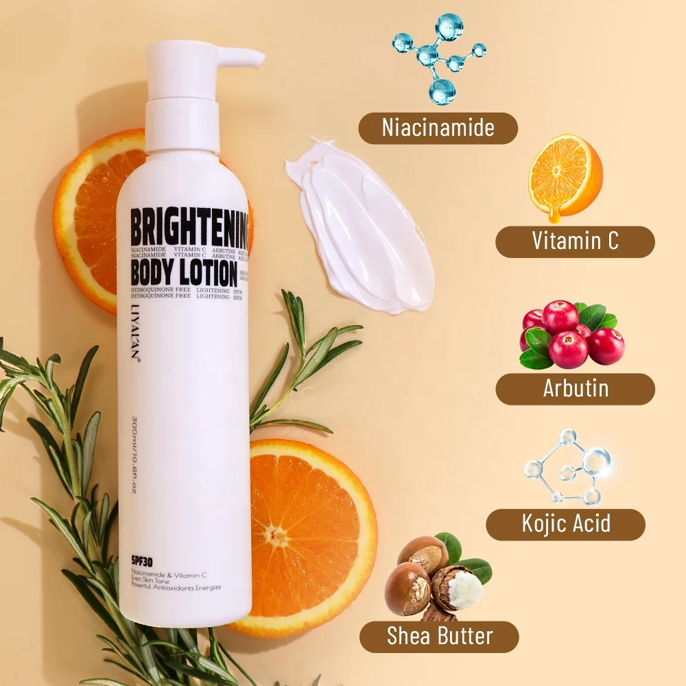 Private Label Arbutin Vitamin C Skin Brightening Lighten Dark Spots Niacinamide Kojic Acid Whitening Body Lotion