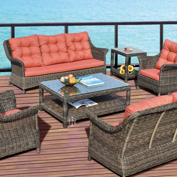 High Quality Outdoor PE Rattan Garden Furniture Sofa Patio Furniture Set with cushions