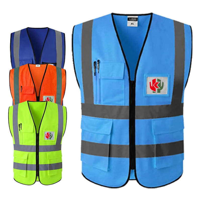 custom multi pocket road safety work vest high visible  reflective safety vest