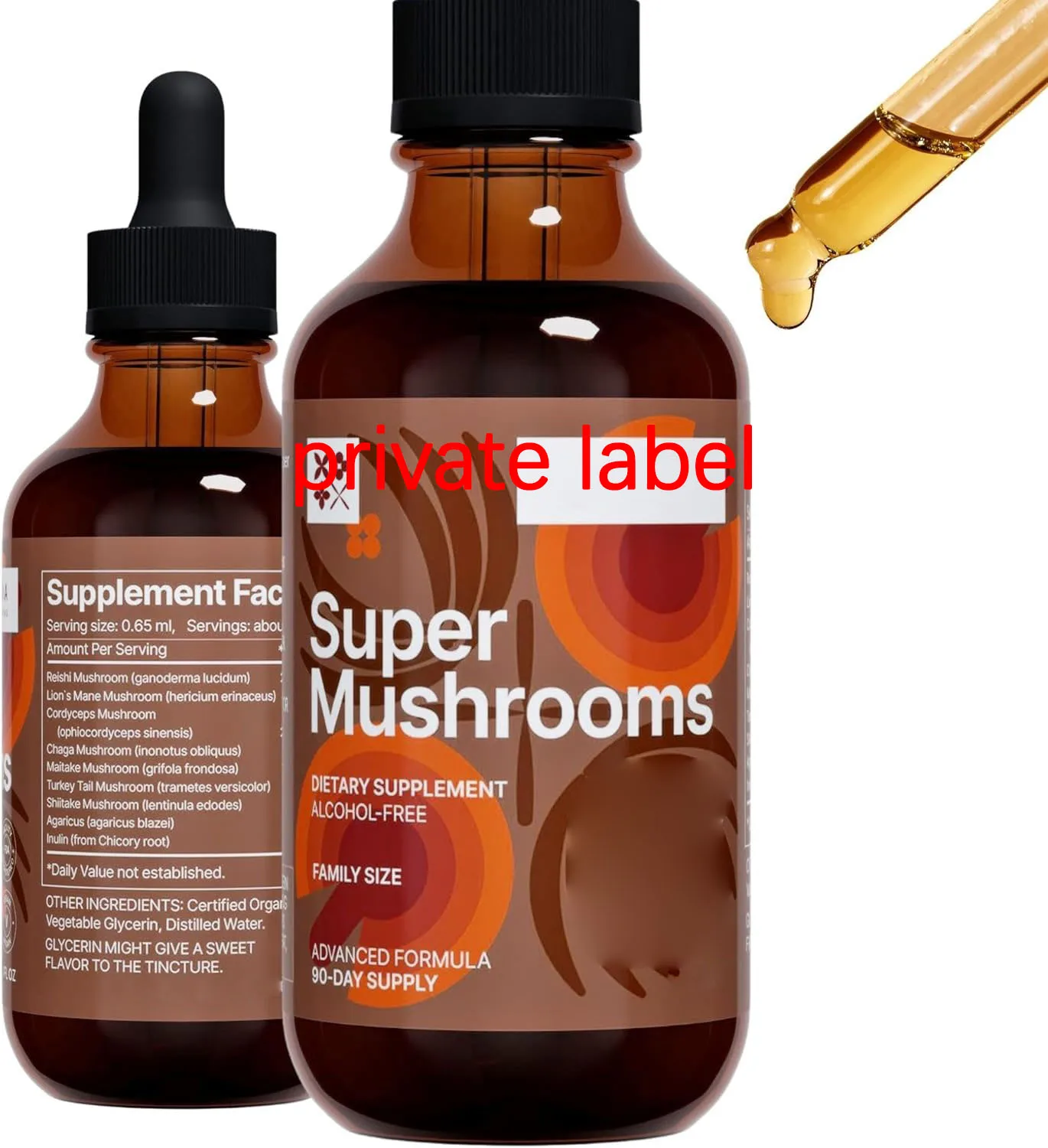 OEM Mushrooms 8-in1 - 4 fl oz Liquid Extract - Immune Support Drops - Reishi, Lion`s Mane, Cordyceps, Chaga,