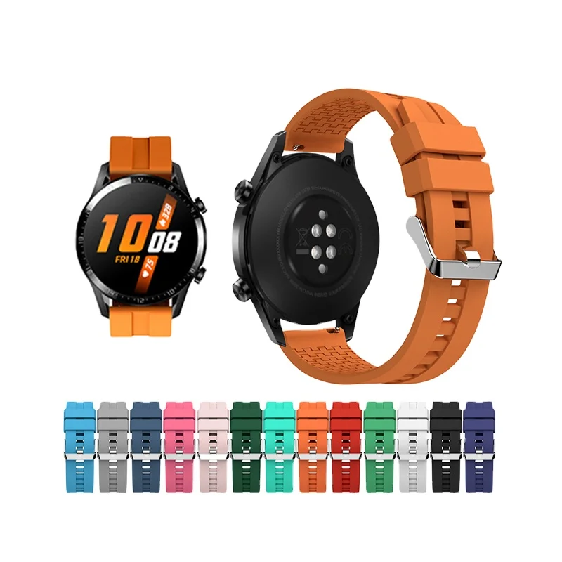 Factory Wholesale 20 22mm Pure Color Silicone Watch Strap With Black Steel Buckle Smart Watch Band for Samsung Huawei Watch GT