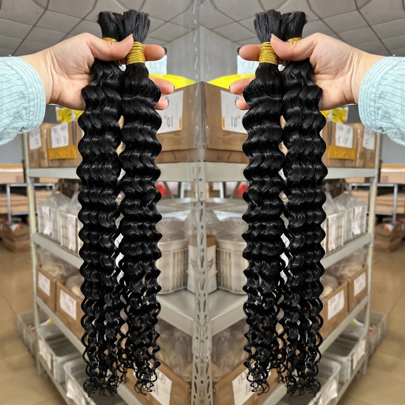 100% raw virgin hair extensions no weft human braiding hair bulk deep wave