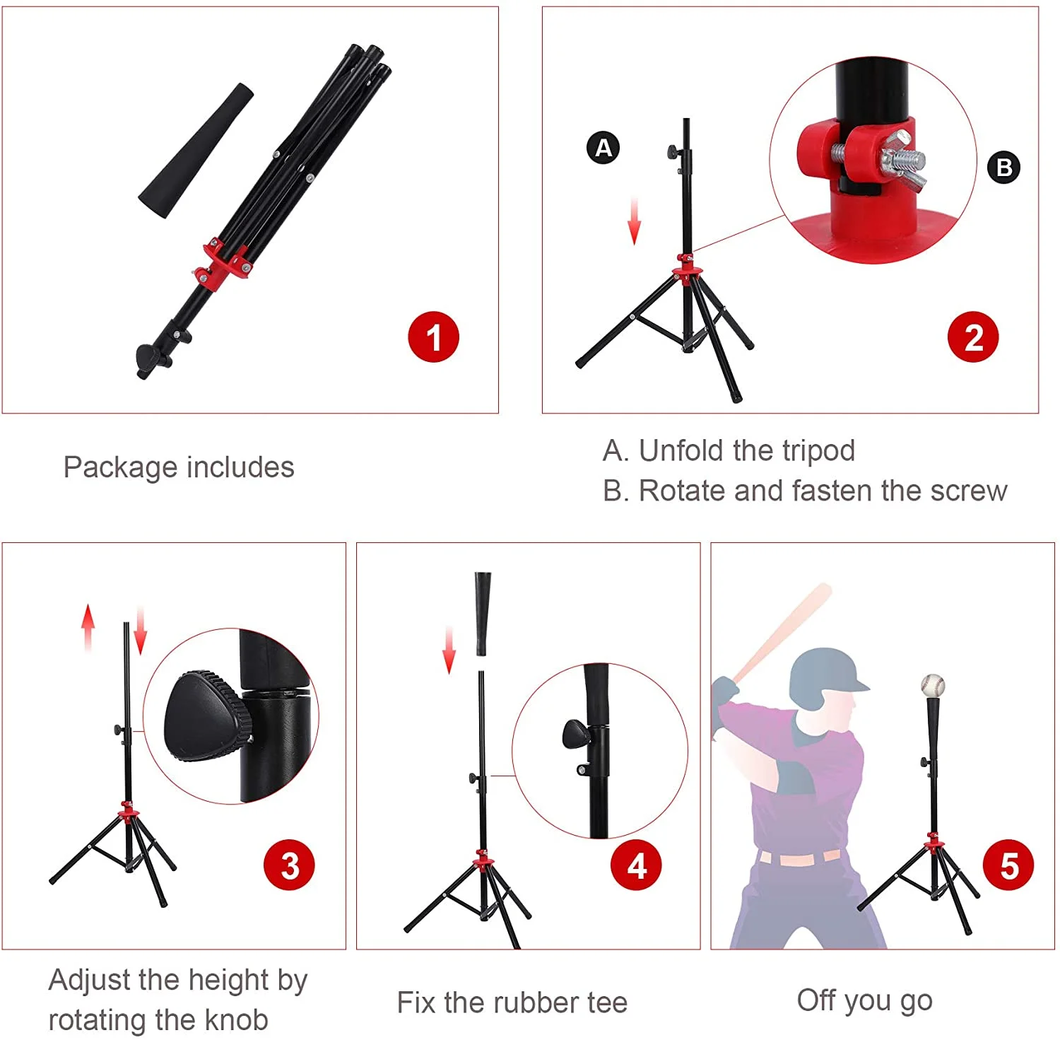 Lower Price High Quality Baseball Softball Travel Portable Tee, Tripod Stand Training Practice Batting Tee