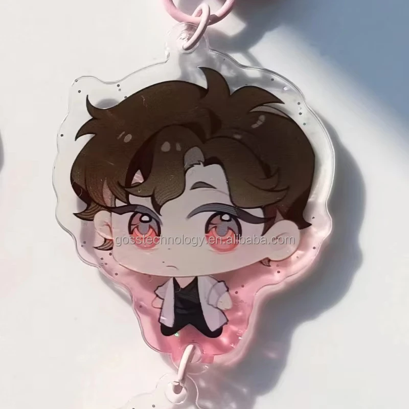 Low MOQ Custom High Quality Two-Side Printed Charm Keychain Cute Japan Anime Acrylic with Glitter epoxy acrylic charm keychain