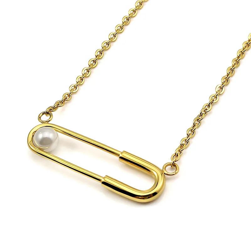 Femme Collier Gold Silver/Gold Necklaces Paper Clip Pearl Statement Pendant Chokers Women Jewelry Mujer Wholesale