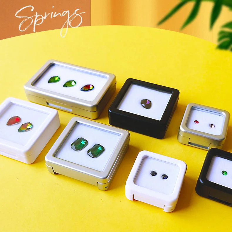 Wholesale diamond gemstone display box flip glass cover transparent dustproof jewelry storage box square acrylic jewelry box
