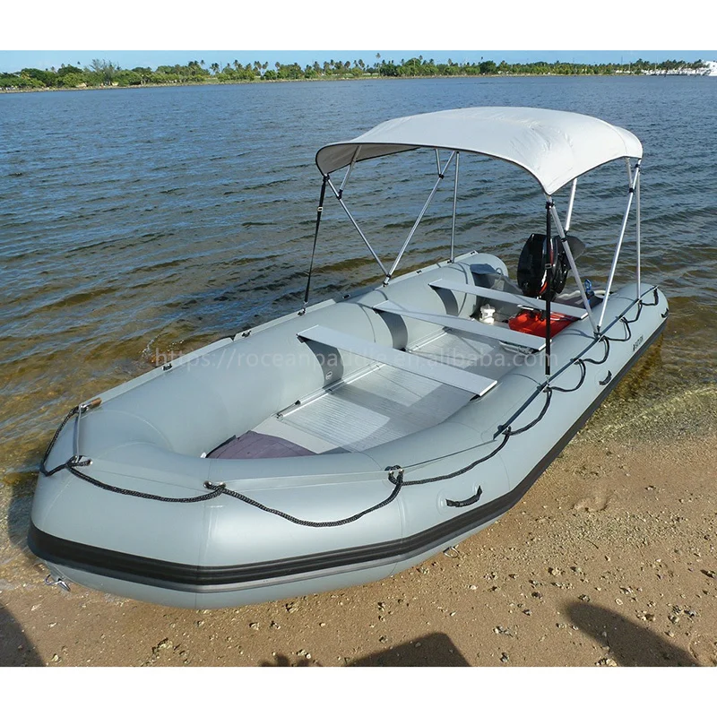 Heavy Duty Large 5m 5.2m 5.5m 5.8m inflatable rubber fishing boat aluminium bottom boat 10-20 person with Bimini top