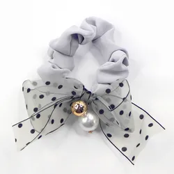 Japanese Korean Lace Bow Pearl Hair Ties Holiday Fairy Ribbon Fabric Knot Hair Scrunchies For Girls Wholesale