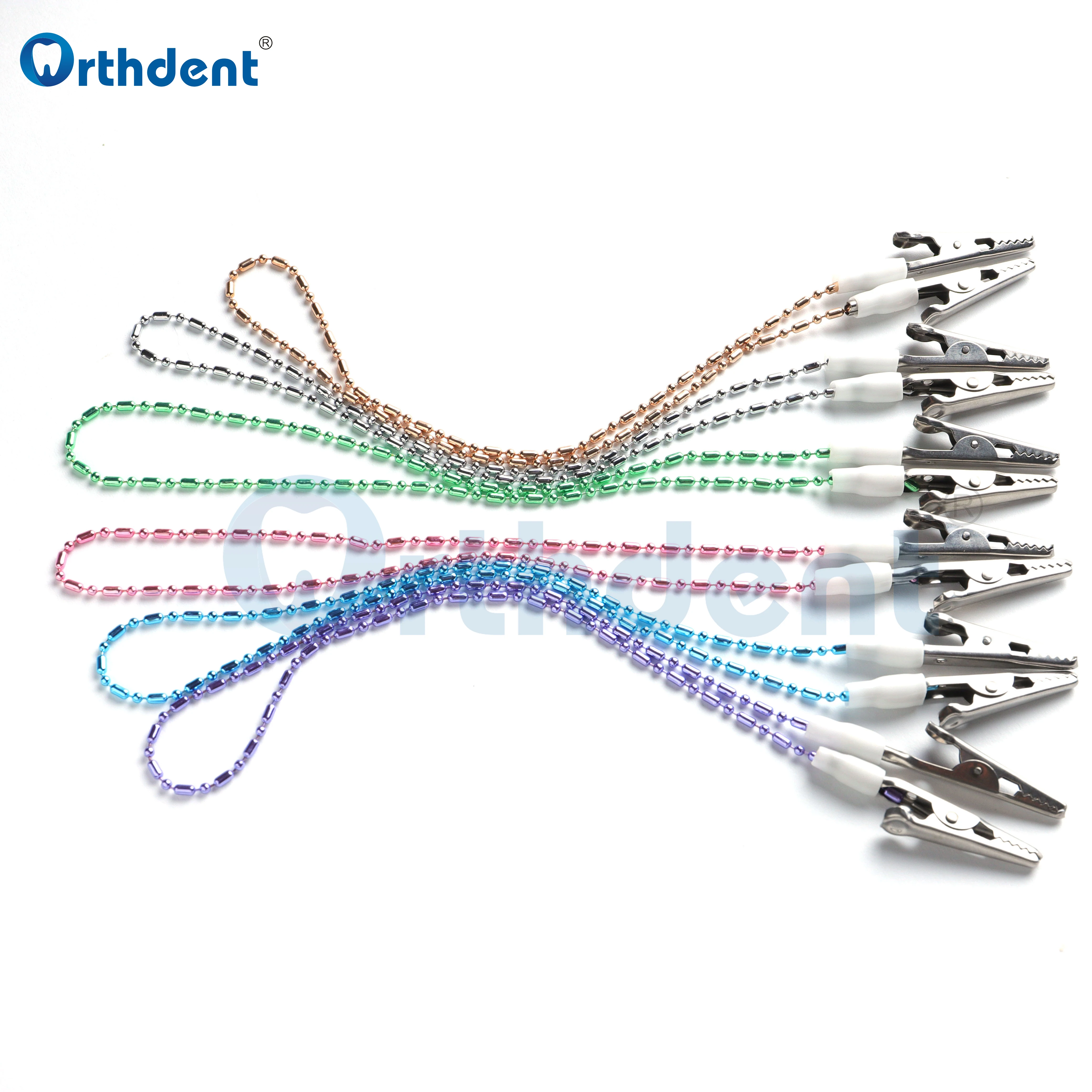 6 Pcs/Set Dental Colorful Bib Clips Cord Napkin Holder Flexible Metal Ball Chain Bibs 48cm Stainless Steel Instrument Materials