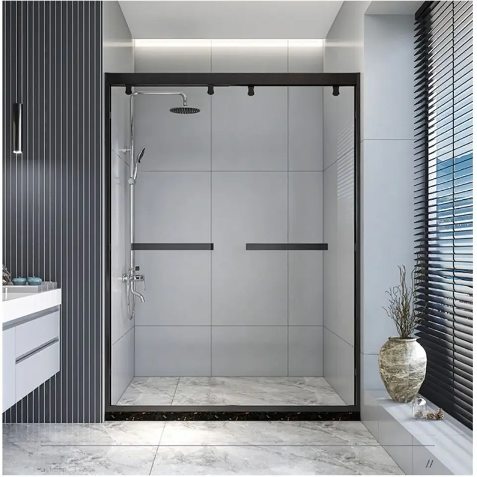 Household one-line dry and wet separation tempered frosted glass shower room