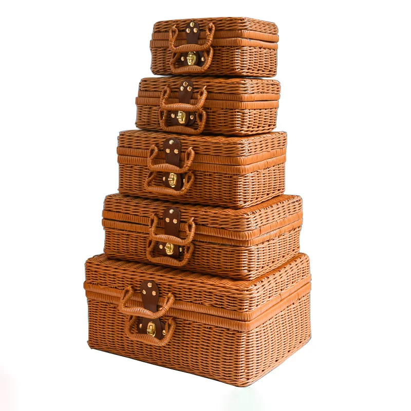 Плетеная корзина для хранения пластиковый ротанговый Органайзер домашние органайзеры корзины с крышками подарочные коробки гостей