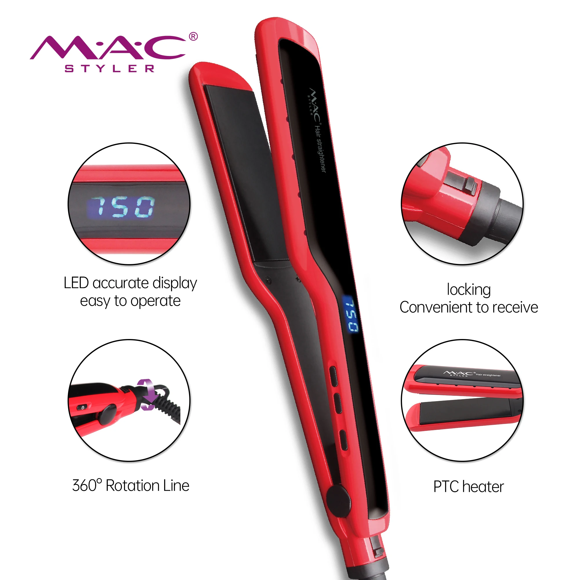 Red Flat Iron Hair Straightening MachineBest selling hair straighter new design fast ceramic coating electric hair straightener