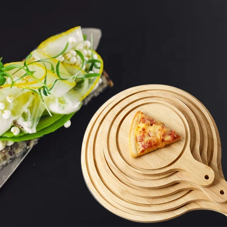 Bamboo Pizza Board Wooden Baking Tray Pizza Paddle Peel With Handle Round Shape Cutting Board Wholesale
