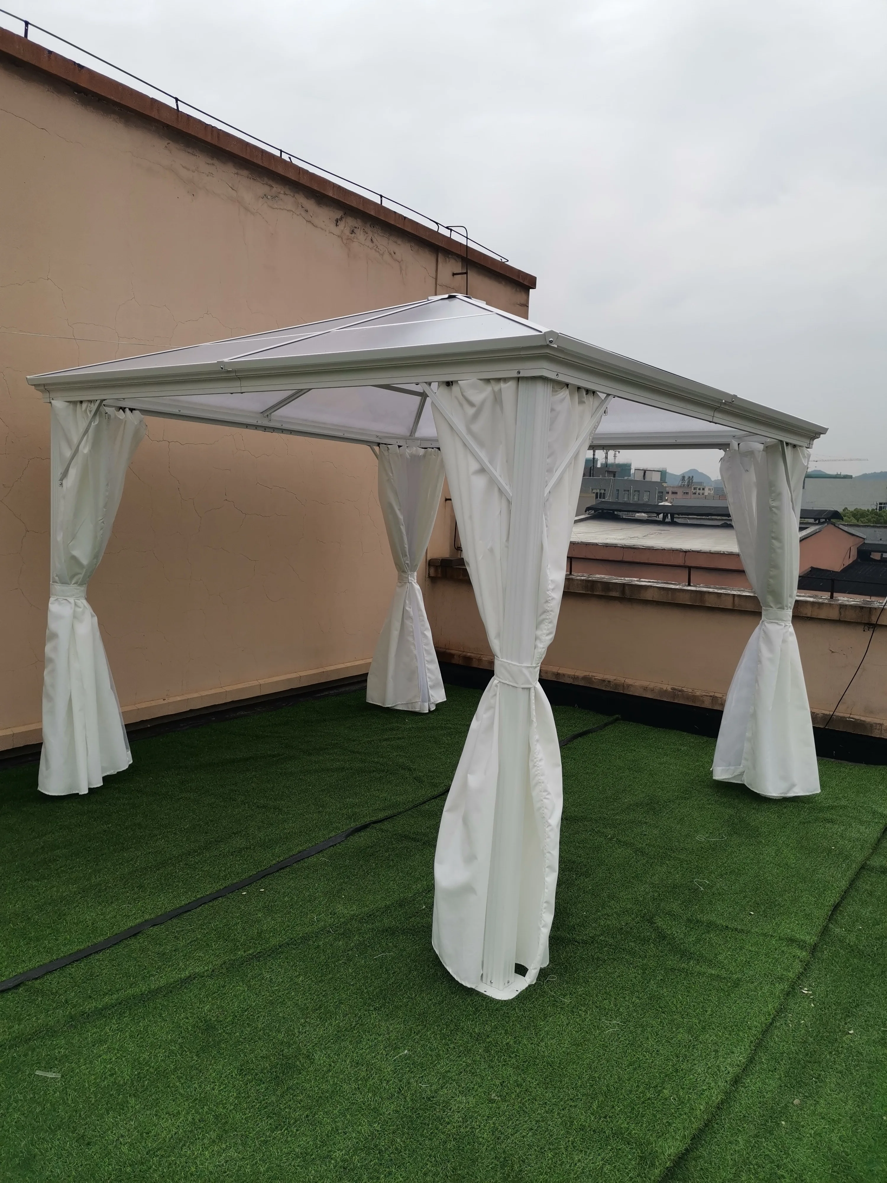 Hardtop 3x4m Aluminum gazebo with curtain 10x13ft Pavilion Plastic PC Canopy Tent Gazebo with net