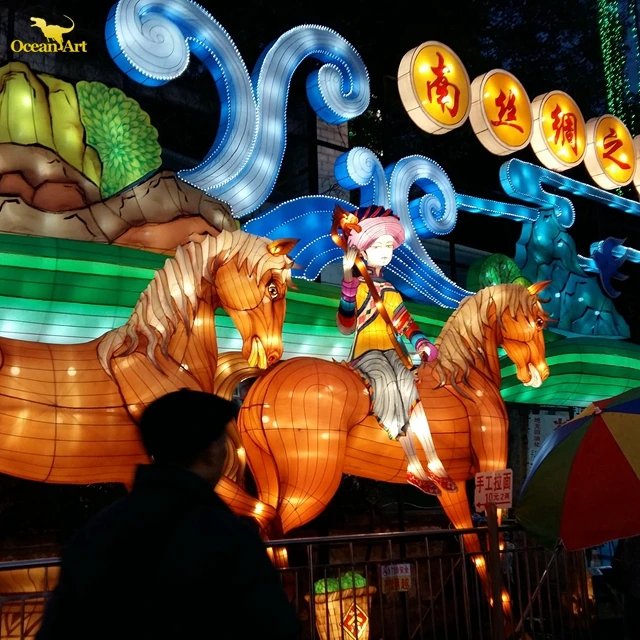 Chinese Silk Lantern Outdoor Waterproof Decoration Shining Silk Flower Traditional Lights Show