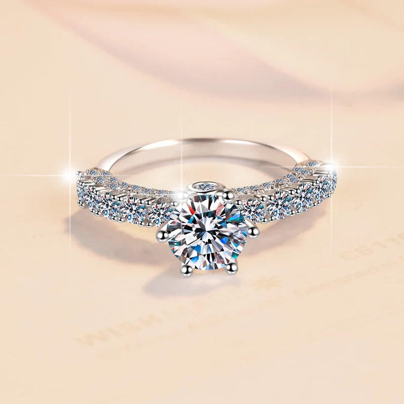 Fine Jewel New Premium Designer S925 sterling Silver Premium VVs1 Round Diamond Moissanite ring for woman Wedding Engagement