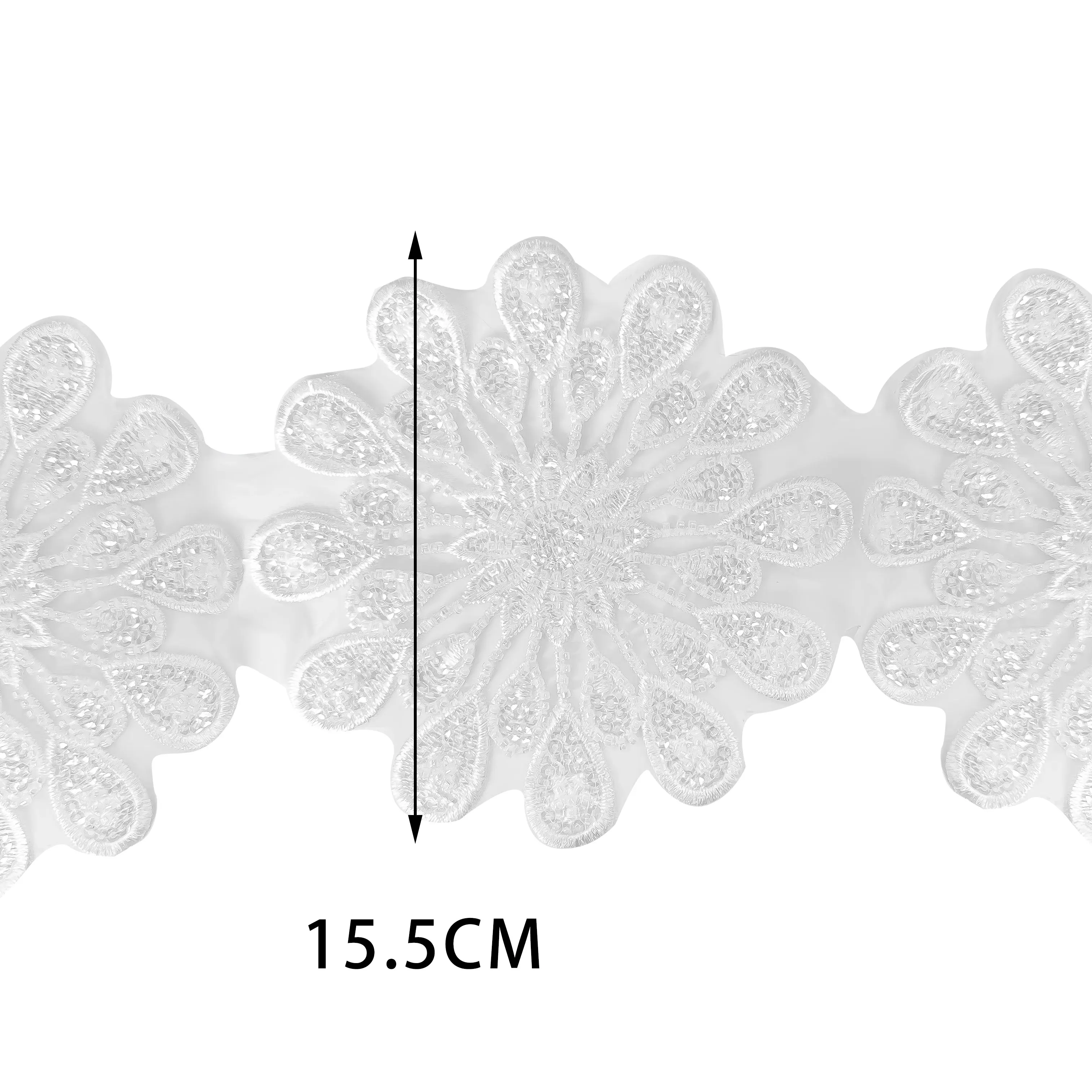 Wholesale Spot Clothing Accessories White Border Polyester Lace Border Tulle Organza Lace Weddings Beaded Ribbon Factory Direct