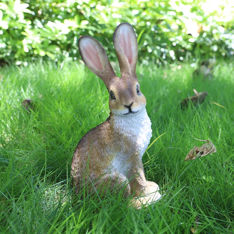 Factory Customized Handmade realistic garden decoration resin animal figurines hare sculpture rabbit statue