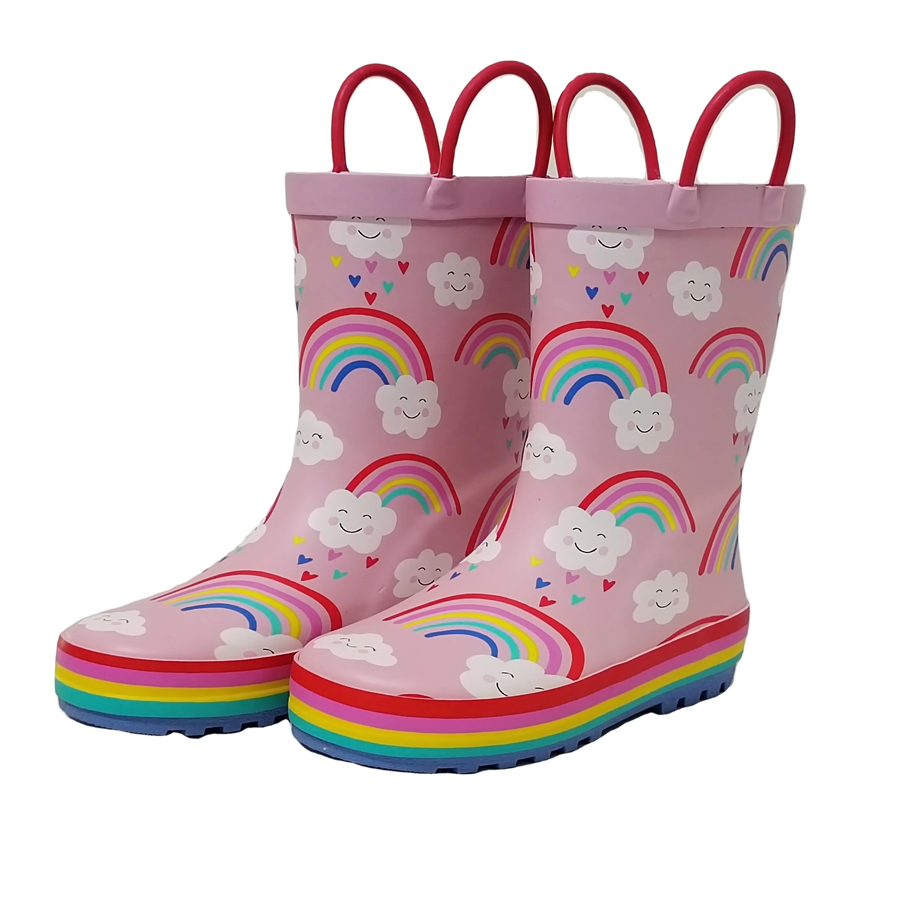 the most popular design rainbow printed color lining rubber wellies for children