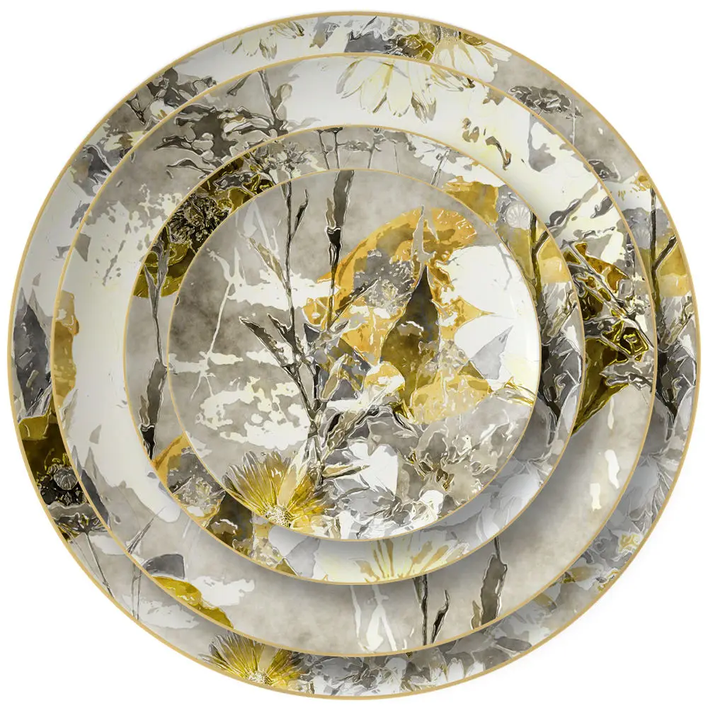 European Floral Style Bone China Tableware for Wedding Table Decoration Colorful Oil Painting Retro Design Ceramic Charger Plate