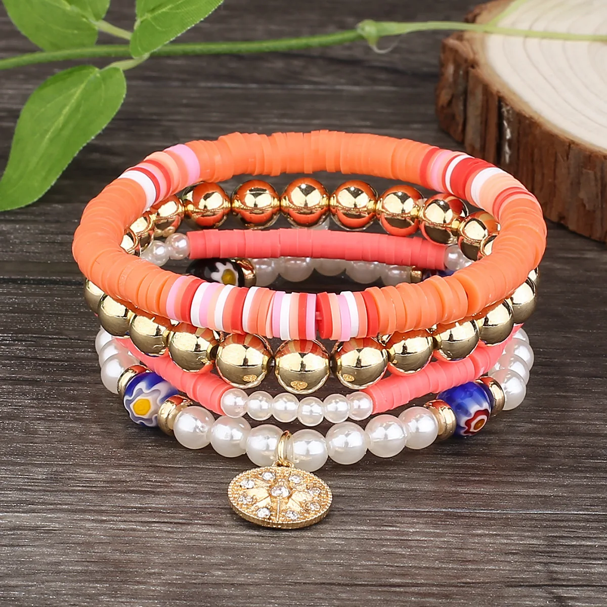 European and American Cross-Border Fashionable Ceramic Plate Set - Bohemian Style Glass Bead Multi-Layer Bracelet and Hand Jewel