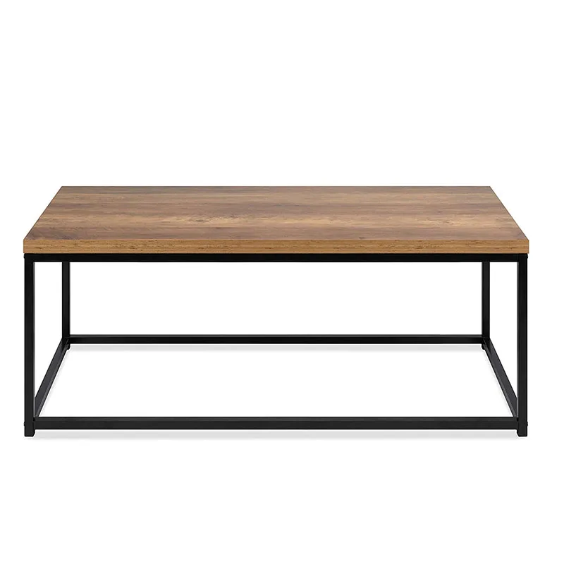 Modern Industrial Style Rectangular Wood Grain Top Coffee Table, Accent Furniture for Living Room w/Metal Frame