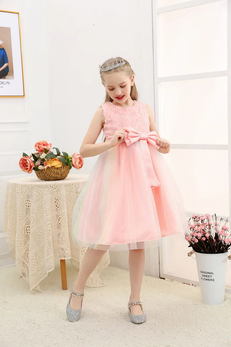 Wholesale Custom Flower Girl Dresses Wedding Kids Lace Birthday Dress Girls Kids Princess Tutu Dress For Kids
