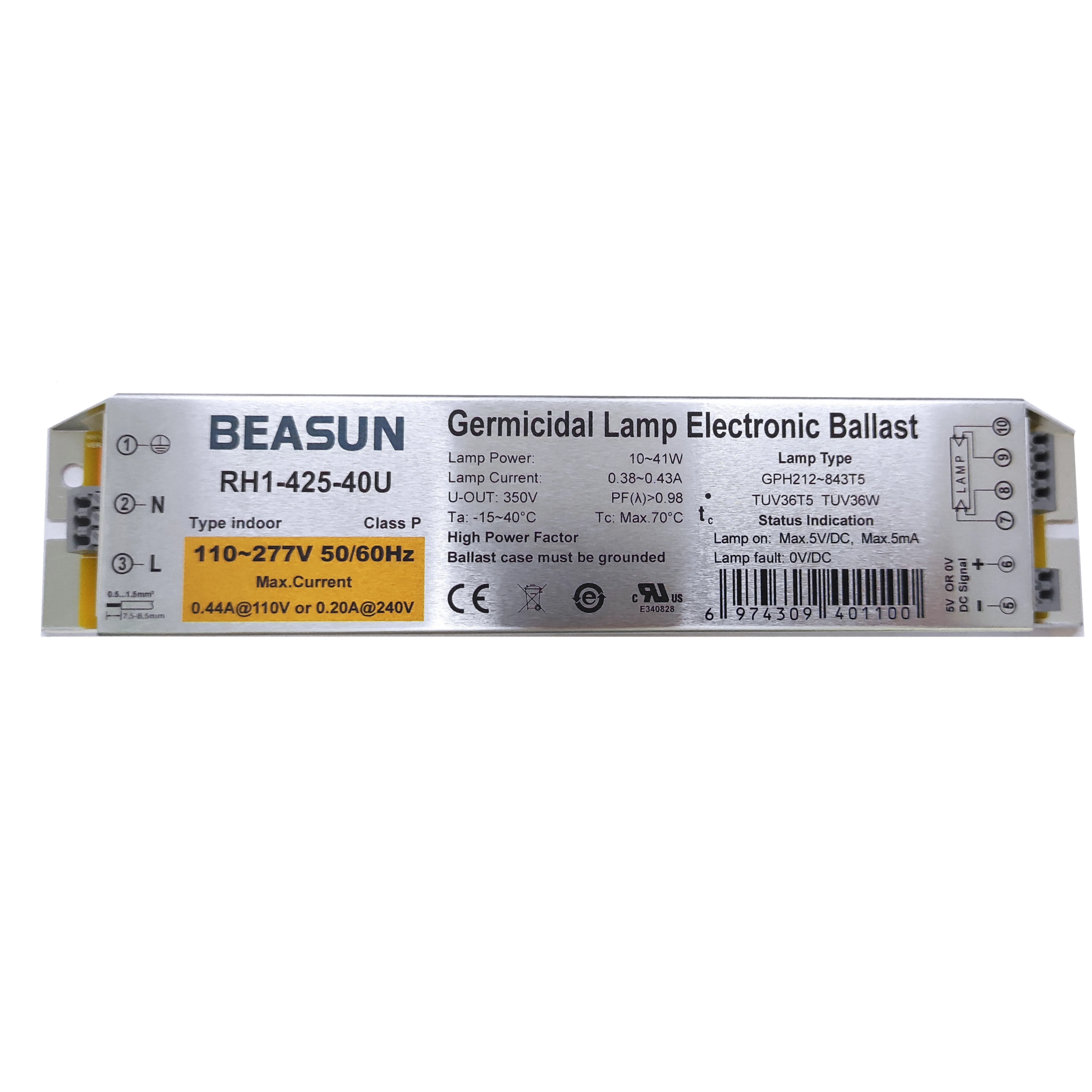 BEASUN Preheat Start Electronic Ballast RH1-425-40U Wide Voltage 110-277V 10-40W UV Lamp
