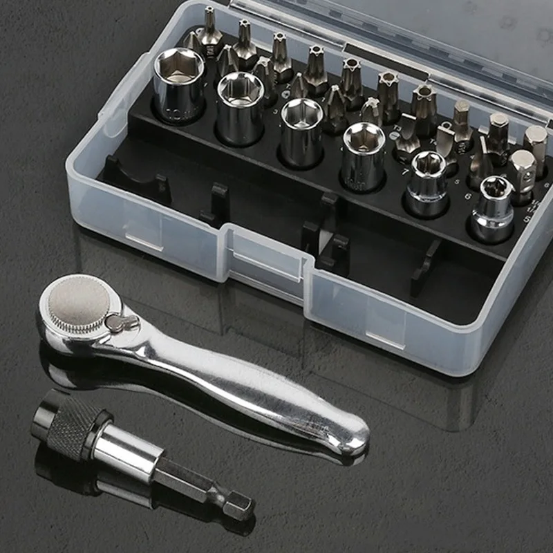 Multi-function mini 28 in 1 sleeve inside hexagonal ratchet wrench screwdriver tool set