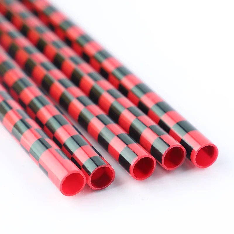 10 inches red & black checkered straws, reusable PP hard plastic printed straws with decorative design, lattice printed straw
