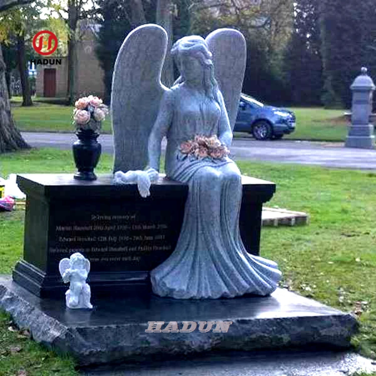 Factory Custom Sitting Angel Statue Bench Marble Headstone Monument