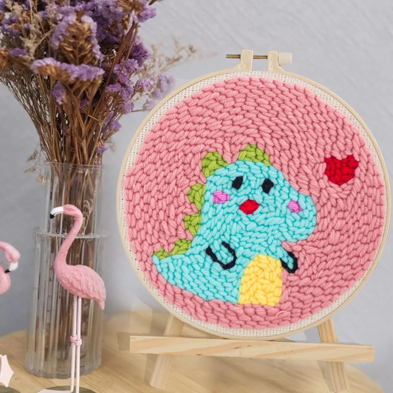 Embroidery Kit With Bamboo Hoops Handmade Dinosaur Loving Embroidery Starter Kit With Cute Animal Pattern