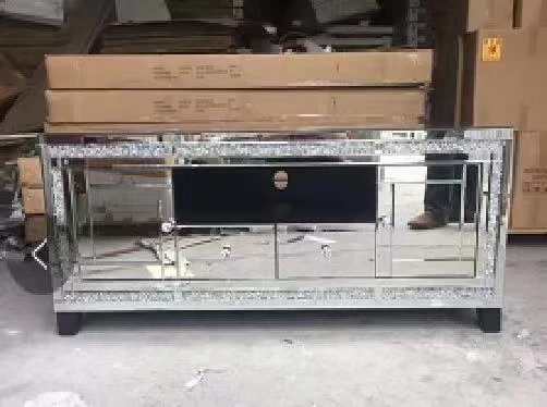 Luxury Crushed Diamond Mirrored TV Stand LED Fireplace Sparkling Living Room Furniture Home Office Hall Workshop Entry Laundry