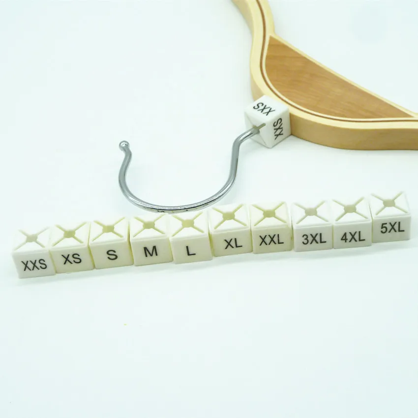 Plastic Size Markers for hangers pre-printed XXS 5XL square clothes hanger tags white size sizers disparity between sizes