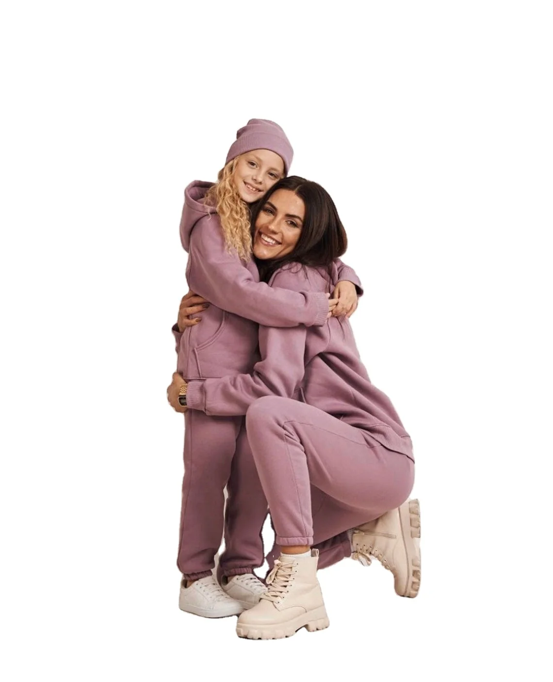 Custom Fitness Sports Women Hoodie 2 Piece Set Cotton Plain Joggers Oversize Cotton Fleece Family Matching Clothing