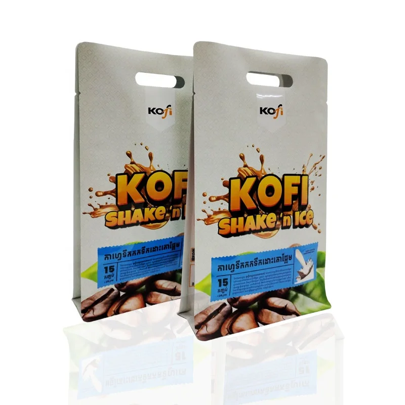 Food Grade Custom Coffee Pouch Packaging Bubble Tea Coffee Powder Packaging Pouches Stand Up Flat Bottom Pouch With Handle