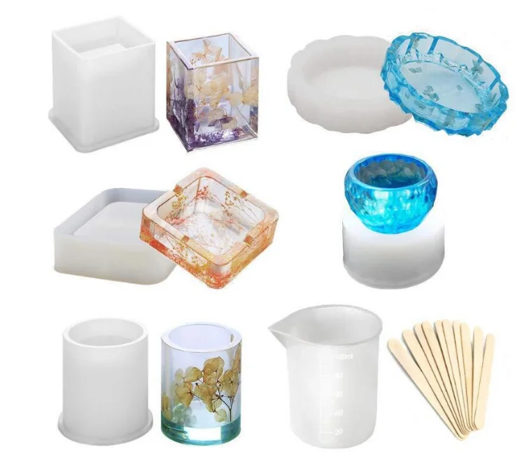 Jewelry collection box aromatherapy gypsum abrasive tool ashtray crystal drip silica gel mold 6 pieces plus 10 rods
