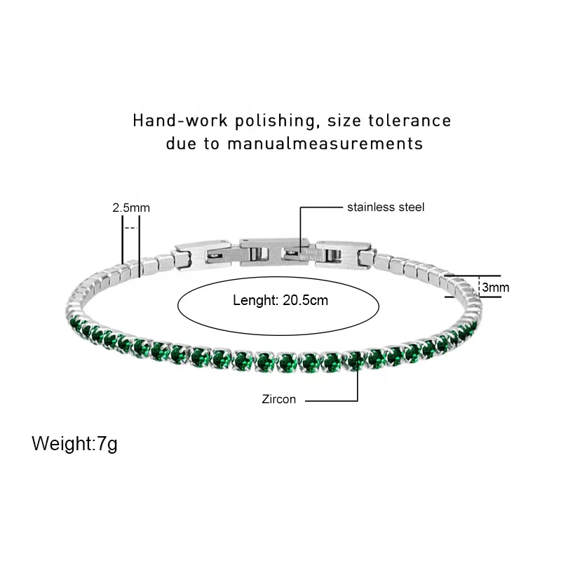 Luxury Jewelry Classic Design AAA+ Cubic Zircon Silver Gold Plated Stainless Steel Iced Out Tennis Bracelet