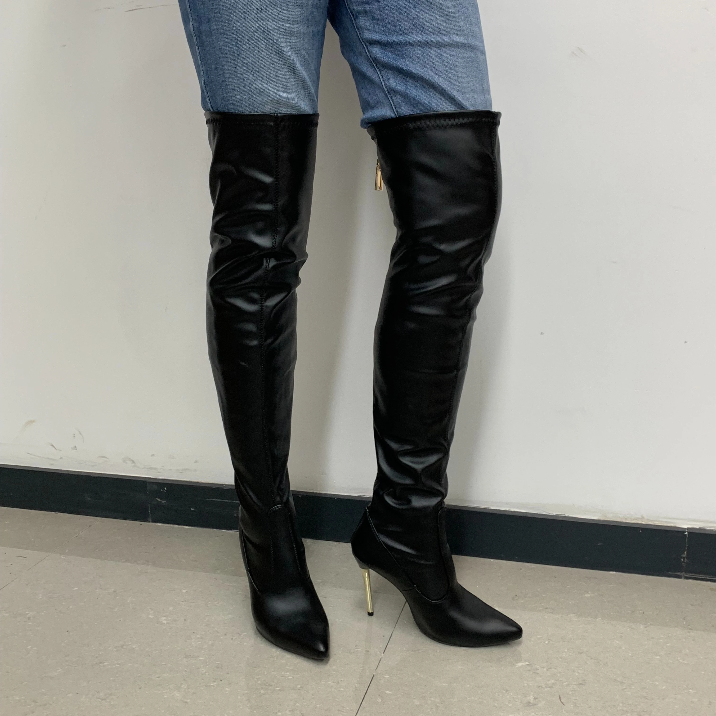 BUSY GIRL MF2419 Women Boots 2024 Bright Sexy 11cm High Heel Pointed Toe Party Nightclub Botas Zipper Thigh High Boots