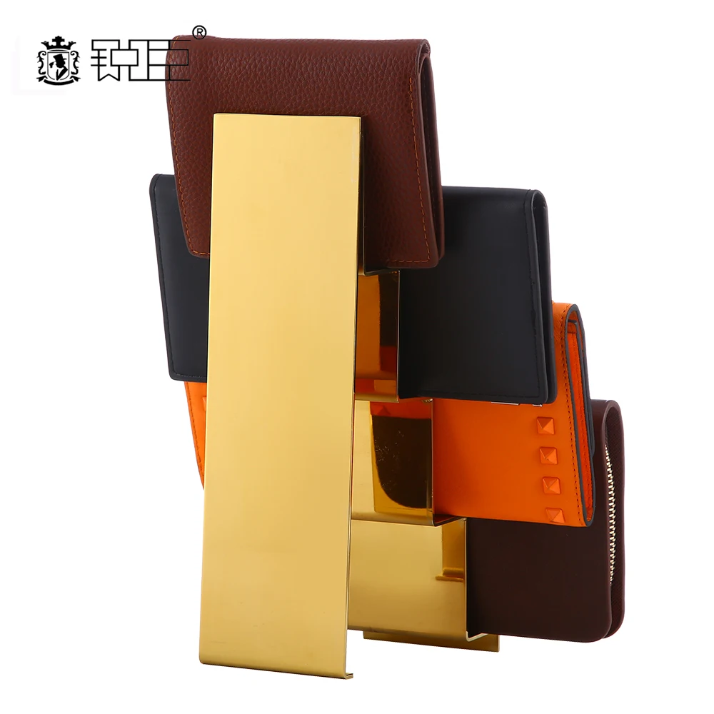 Bag Store 4 Tiers Gold Metal Countertop Table Leather Coin Purse Rack Wallet Display Stand Holder