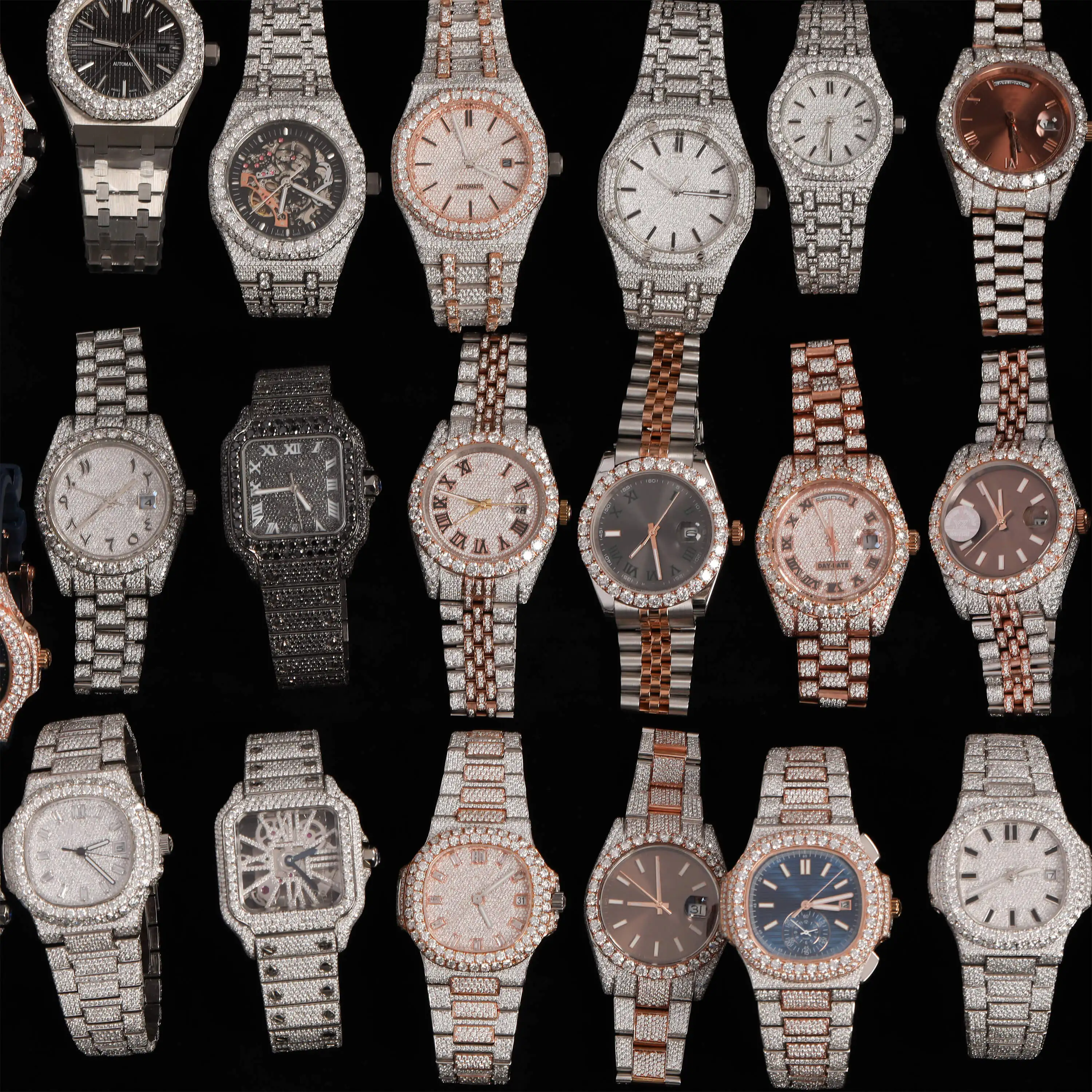 Multiple Customized Diamond Tested Iced Out Luxury VVS Moissanite Diamond Watch Unisex Hip Hop Full Iced Out Diamond Watch