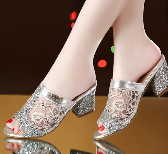 Women Golden Fish billed High heeled Slippers Fashion sandals