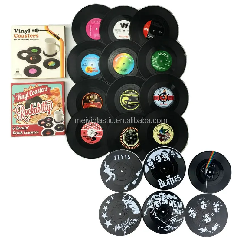 Customize label Retro style vinyl record coaster disc cup mat for table heat insulation