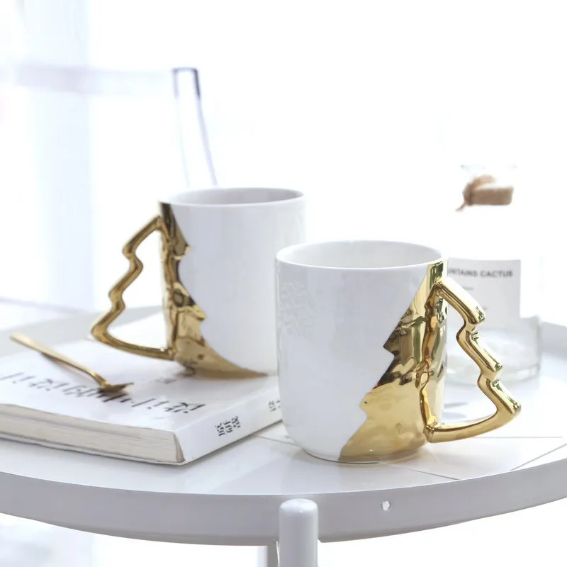 Ceramic mug with gold tree