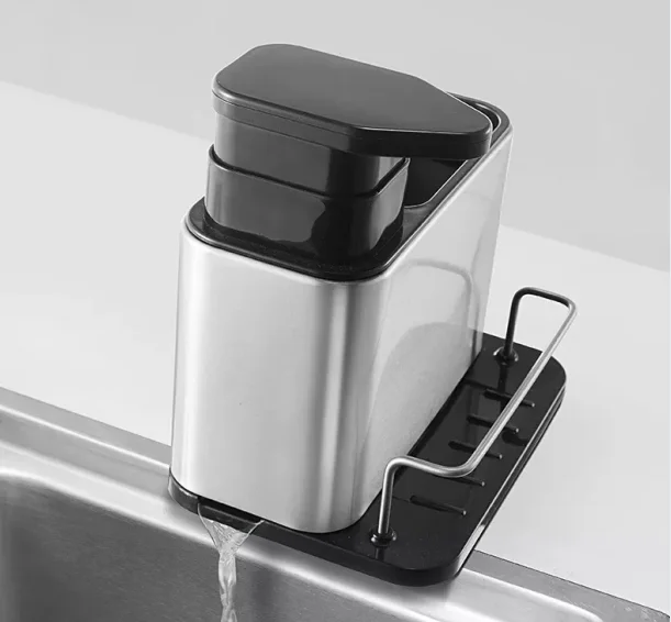 3 in 1 Multifunctional Kitchen Drain Storage Stainless Steel Metal Cleanser Soap Dispenser Sponge Brush Organizer sink caddy
